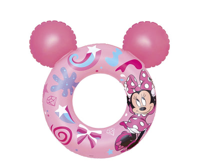 Bestway 9102N Disney Junior Minnie -uimarengas, mitat 74cm x 76cm. Uimarengas on punainen, ja siinä on Minni Hiiri -aiheinen kuva.