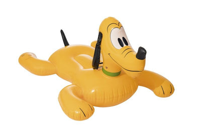 Bestway 91074 -dmuchany Pluto-hahmo uima-altaaseen. Kuvassa on 112cm x 112cm x 90cm kokoinen, hauska ja värikäs uimalelu, joka esittää Disneyn Pluto-koiraa.