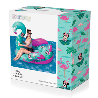 Bestway 91081 Disney -duzy -dmuchany flaming Minnie Mouse -uintilelu. Kuvassa on iso Minni Hiiri -hahmoinen ilmatäytteinen uimalelu, joka on kooltaan 173cm x 170cm.