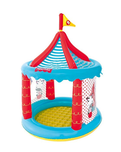 Bestway Circus Ball Pit -pallomeri, mitat: 104 cm x 137 cm. Tuotteen värimaailma on kirkas ja värikäs, ja siinä on paljon eri värejä. Pallomereen mahtuu runsaasti ilman täyttöä.