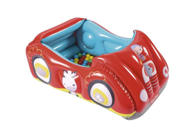 Punainen Fisher-Price kilpa-auto pallomeri, mitat 47 x 31 x 20 tuumaa.
