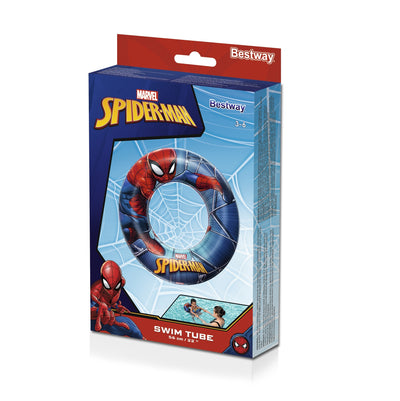 Bestway 98003 Spider-Man -uimarengas, halkaisija 56 cm. Kuvassa punainen uimarengas, jossa on Spider-Man -aiheinen kuva.