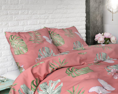 Vaaleanpunainen mikroperkaali / puuvilla pussilakanasetti Botanical Blush