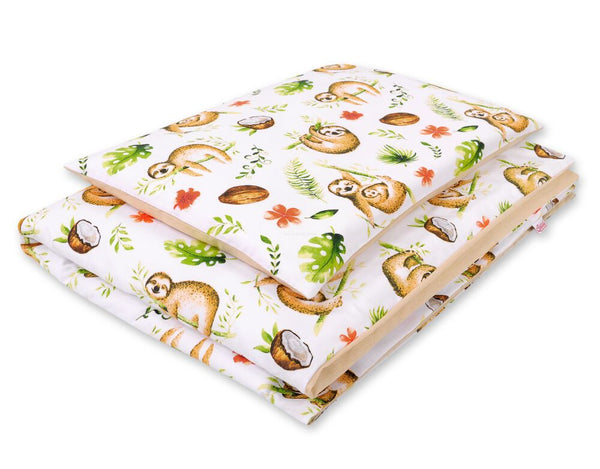 Bobono - Vauvan puuvillainen vuodevaatesetti 2-osainen 135x100 cm laiskiaiset beige/beige