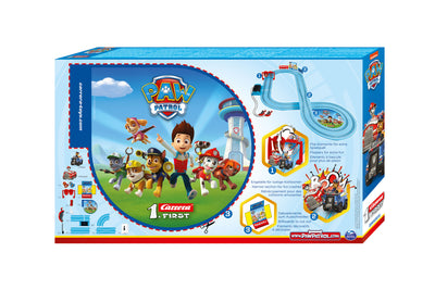 Paw Patrol -teemainen Carrera First -autorata lapsille, jossa mukana Marshall-hahmo. Rata sisältää 29 metriä radanpituutta ja sopii lapsille yli 3-vuotiaille.