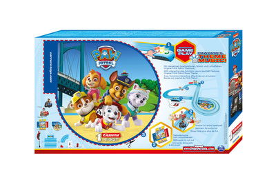 Paw Patrol -teemainen Carrera First -autorata, jossa on 3,5 metriä rataa ja kilpa-ajoneuvot.