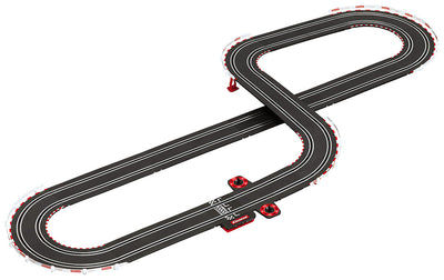 Carrera Go -autorata Race to Win, 4,3 metriä pitkä. Kuvassa punainen ja musta autorata, jossa kaarreja ja suoria osuuksia.