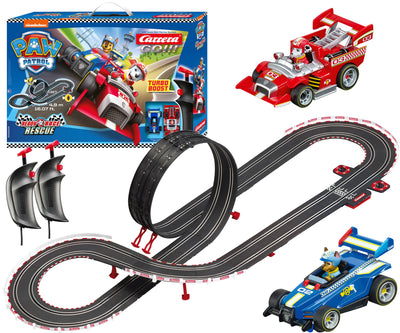 Paw Patrol -aiheinen Carrera Go -autorata, valmiina kilpailuun.