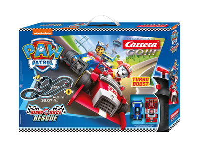 Carrera Go -autorata, Paw Patrol -teemalla. Rata sisältää jännittävän 49 metrin mittaisen radan ja Ready, Race, Rescue -aiheiset radanvarret.
