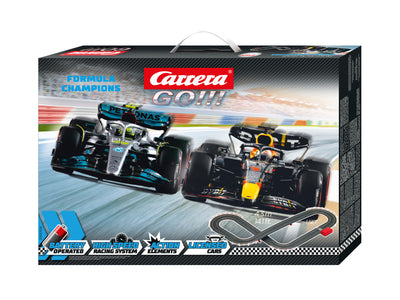 Carrera Go -autorata Formula Champions -teemalla. Radan pituus 4,3 metriä. Tuotekuva.