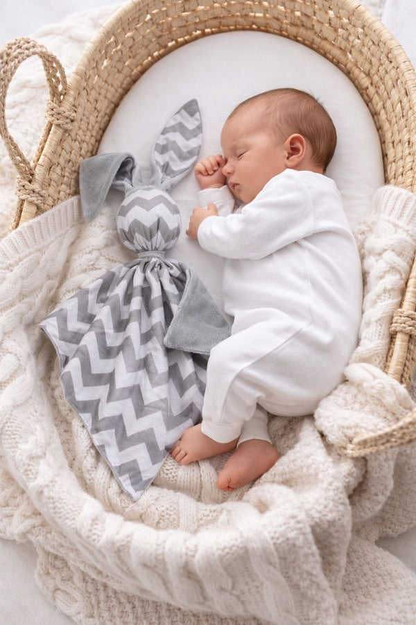 Bobono - Doudou pehmopupu kaksipuolinen puuvilla ja minky - harmaa chevron - harmaa