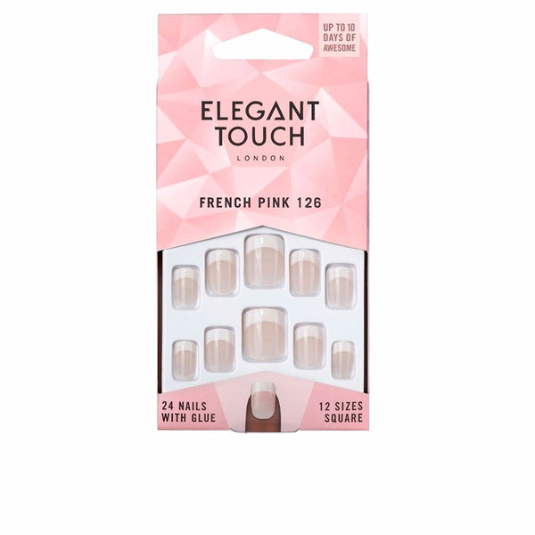 Elegant Touch French vaaleanpunaiset kynnet liimalla, neliö #126-s, 24 kpl | Vuodevaatteet.fi