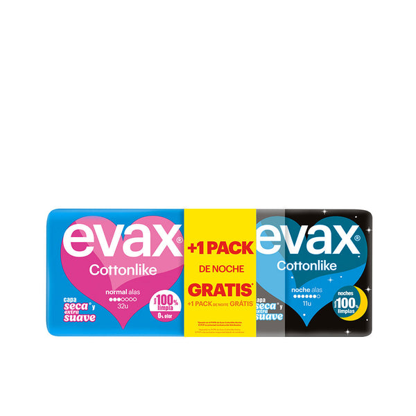 Evax Cottonlike Pads Pack Normal Wings Day 32 Units + Night Wings 11 Units | Vuodevaatteet.fi