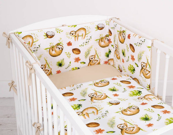 Bobono - Vauvan puuvillainen vuodevaatesetti 2-osainen 135x100 cm laiskiaiset beige/beige