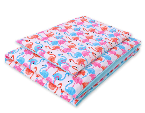 Bobono - Vauvan puuvillainen vuodevaatesetti 2-osainen 120x90 - flamingot