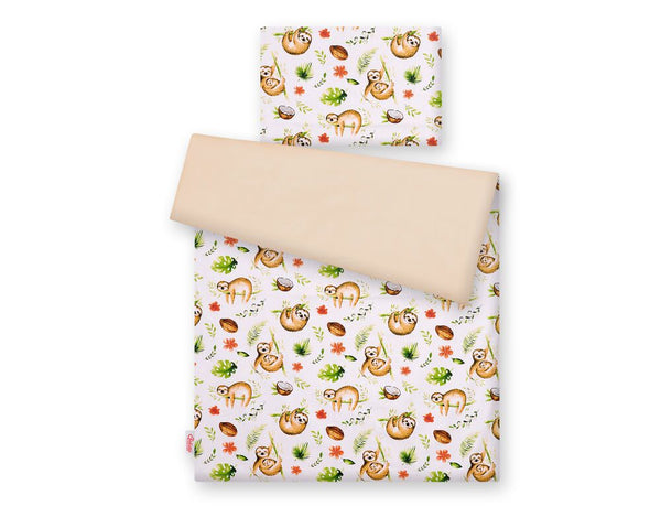 Bobono - Vauvan puuvillainen vuodevaatesetti 2-osainen 135x100 cm laiskiaiset beige/beige