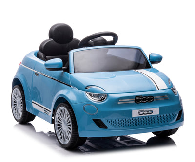 Fiat 500E Sininen Lasten sähköauto - Vuodevaatteet.fi
