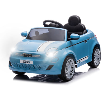 Fiat 500E Sininen Lasten sähköauto - Vuodevaatteet.fi