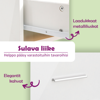 Valkoinen peilipöytä Simpronia 86,5x35x136cm (korkeakiilto)