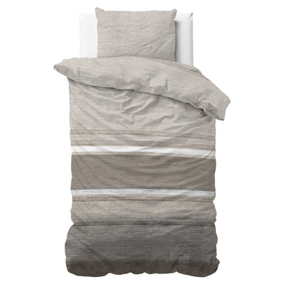 Taupe flanelli pussilakanasetti Flanel Stone Stripe