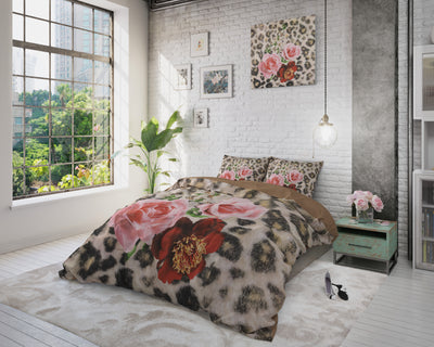 Ruskea puuvilla pussilakanasetti Floral Panther