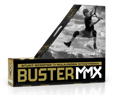 Sininen temppupotkulauta merkillä "Buster".