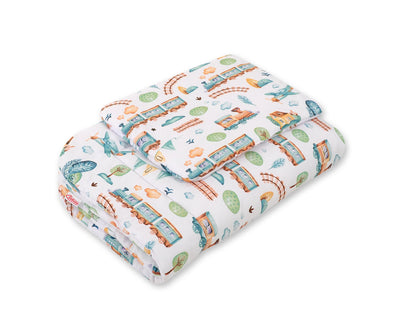 Vaauvan Peitto Ja Tyyny - Newborn - 75X100cm - Turquoise train