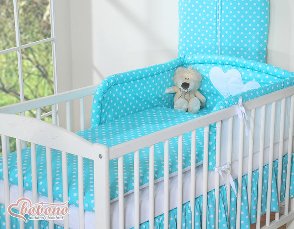 Bobono - Vuodevaatesetti 2-osainen 120x90 - Riippuvat sydämet valkoiset pilkut turkoosi