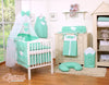 Bobono - Vuodevaatesetti 5-osainen hyttysverkolla - Riippuvat sydämet valkoisilla pilkuilla mintunvihreällä