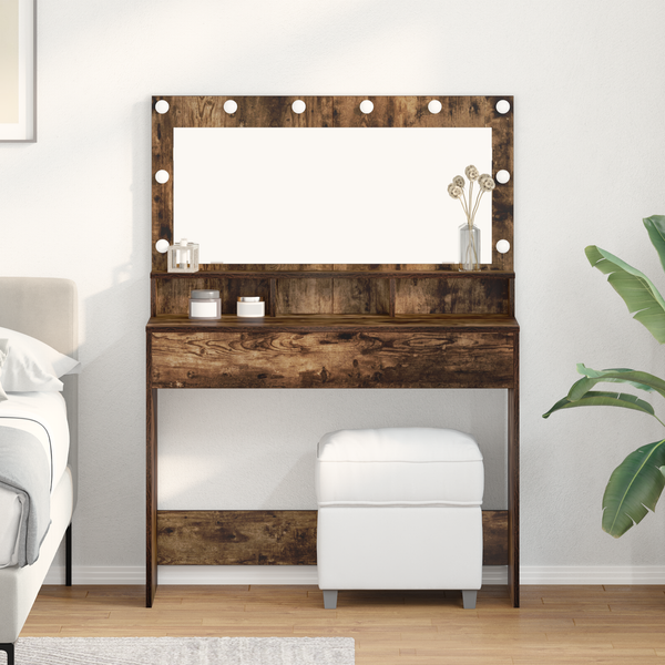 Meikkipöytä hyllyllä Savupähkinä 100 x 41 x 135 cm Tekninen puu