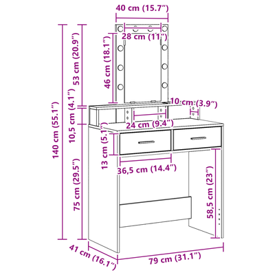 Meikkipöytä LED -nauhavalot Musta 79 x 41 x 140 cm Tekninen puu