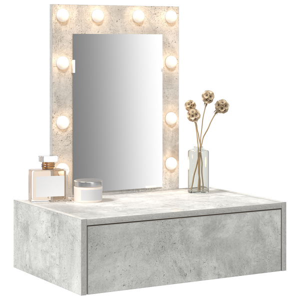 Meikkipöytä LED -nauhavalot Harmaa 60 x 40 x 70 cm Tekninen puu