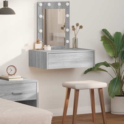 Meikkipöytä LED -nauhavalot Harmaa 60 x 40 x 70 cm Tekninen puu