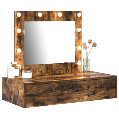 Meikkipöytä LED -nauhavalot Ruskea 83 x 40 x 70 cm Tekninen puu