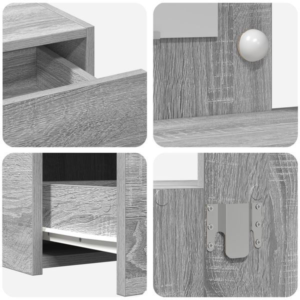 Meikkipöytä LED -nauhavalot Harmaa 83 x 40 x 70 cm Tekninen puu
