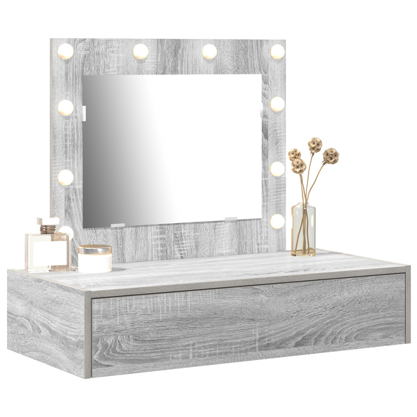Meikkipöytä LED -nauhavalot Harmaa 83 x 40 x 70 cm Tekninen puu