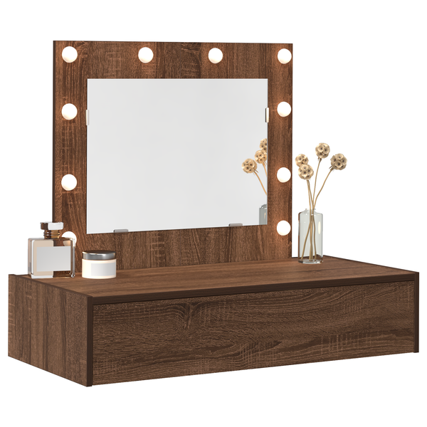 Meikkipöytä LED -nauhavalot Ruskea 83 x 40 x 70 cm Tekninen puu