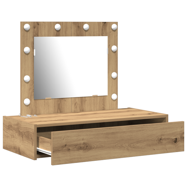 Meikkipöytä LED -nauhavalot Ruskea 83 x 40 x 70 cm Tekninen puu