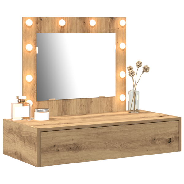 Meikkipöytä LED -nauhavalot Ruskea 83 x 40 x 70 cm Tekninen puu