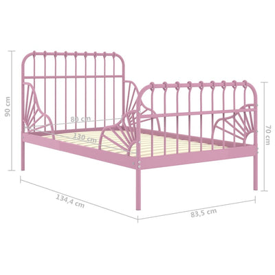 Jatkettava sängynrunko pinkki metalli 80x130/200 cm