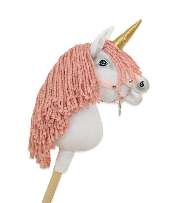 Super Hobby Horse - Keppihevonen yksisarvinen - valkoinen pastellinvaaleanpunaisella harjalla ja kultaisella sarvella A4
