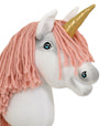 Super Hobby Horse - Keppihevonen yksisarvinen - valkoinen pastellinvaaleanpunaisella harjalla ja kultaisella sarvella A4