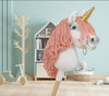 Super Hobby Horse - Keppihevonen yksisarvinen - valkoinen pastellinvaaleanpunaisella harjalla ja kultaisella sarvella A4