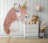 Super Hobby Horse - Keppihevonen yksisarvinen - valkoinen pastellinvaaleanpunaisella harjalla ja kultaisella sarvella A4