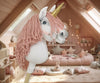 Super Hobby Horse - Keppihevonen yksisarvinen - valkoinen pastellinvaaleanpunaisella harjalla ja kultaisella sarvella A4