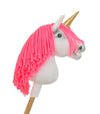 Super Hobby Horse - Hobby Horse yksisarvinen kepillä valkoinen neonvaaleanpunaisella harjalla ja kultaisella sarvella A4