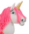Super Hobby Horse - Hobby Horse yksisarvinen kepillä valkoinen neonvaaleanpunaisella harjalla ja kultaisella sarvella A4