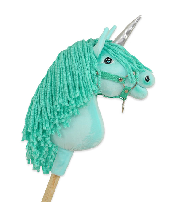 Super Hobby Horse - Hobby Horse yksisarvinen kepillä minttu mintunvärisellä harjalla ja hopeisella sarvella A4