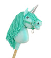 Super Hobby Horse - Hobby Horse yksisarvinen kepillä minttu mintunvärisellä harjalla ja hopeisella sarvella A4