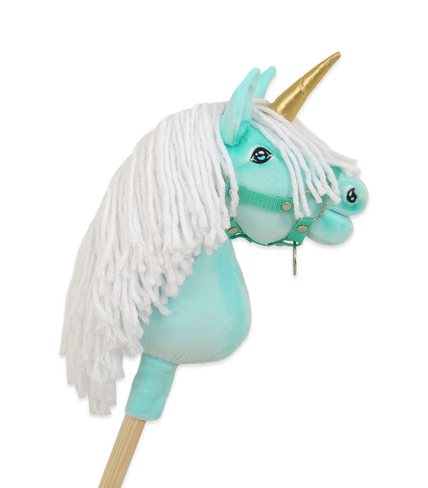 Super Hobby Horse - Keppihevonen yksisarvinen - mintunvihreä valkoisella harjalla ja kultaisella sarvella A4